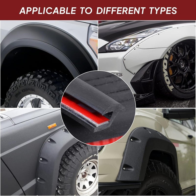 EdgeSeal Fender Flares Edge Trim,Fender Flares EPDM Rubber Seal for Car and Truck Wheel Arch Well,Rubber Gasket for Fender Flare Universal,Bonds with Self-Adhesive Automotive Grade Tape,T Style,Black (32ft) - Image 5